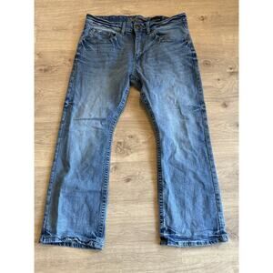 Wrangler Rock 47 Denim Jeans Mens 36x30 Blue Denim Slim Boot Thick Stitch Pants